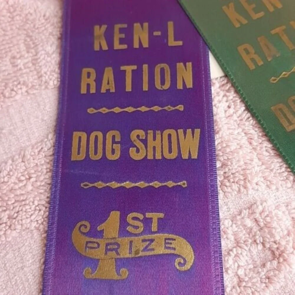 Vtg Ken-L Ration Dog Food Amateur Dog Show Pair of Ribbons 1st Prize & Merit